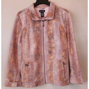 Dialogue Jacket Women Sz XL Pink Faux Leather Snake Skin Lined Full Zipper Front